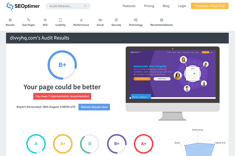 content audit tools - SEOptimer