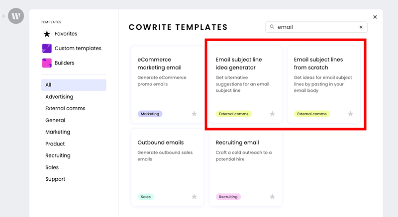 Writer AI's Cowrite Templates for Email - AI tools for email subject lines