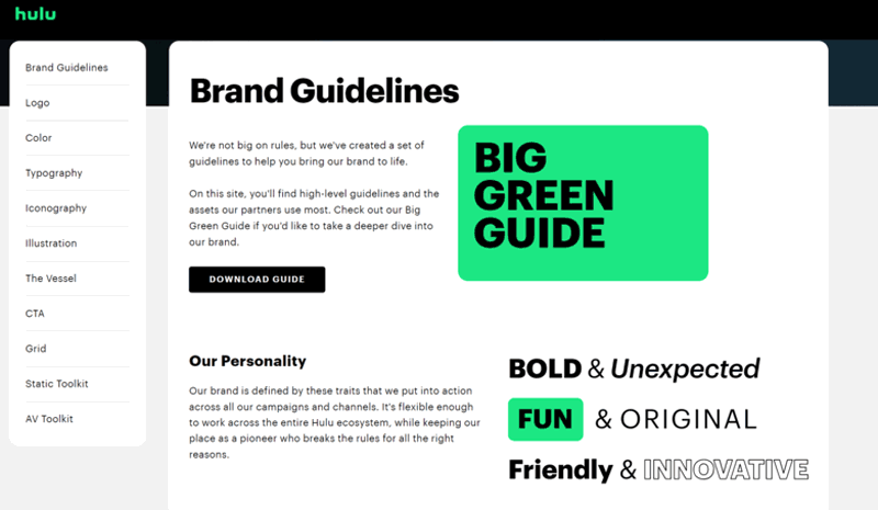 The landing page for Hulu’s brand guidelines.
