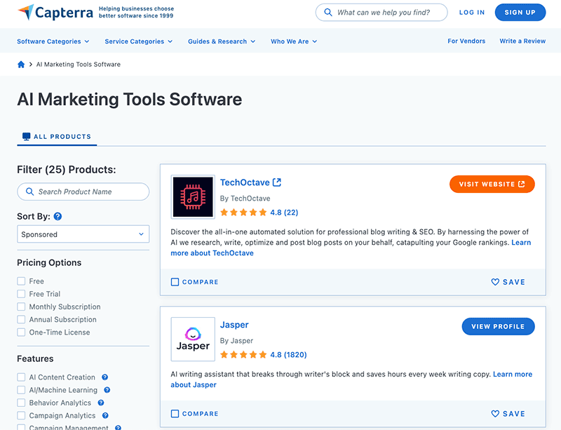 Capterra screenshot - AI Marketing Tools