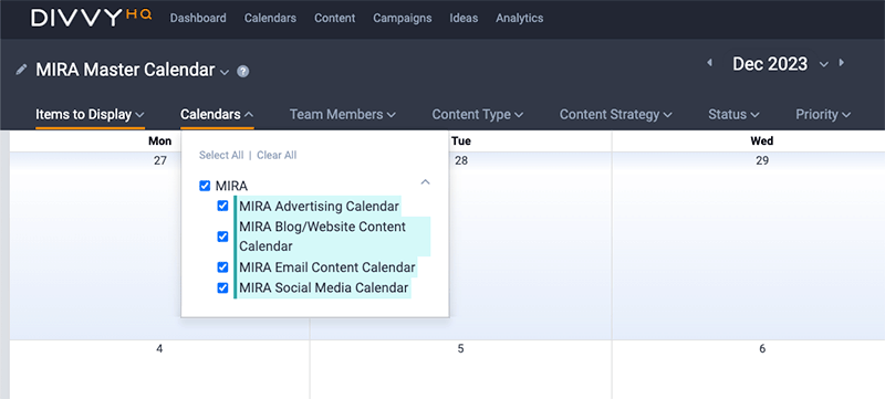 Content Calendar for Agencies - DivvyHQ example