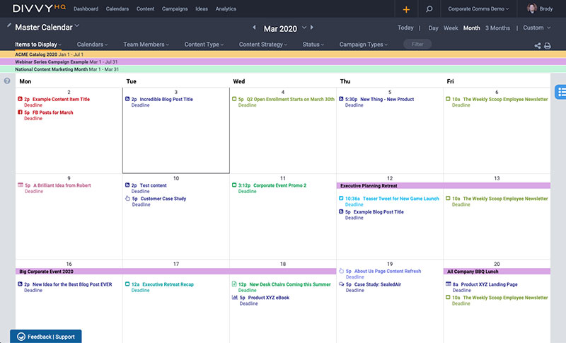 content production processes - master content calendar